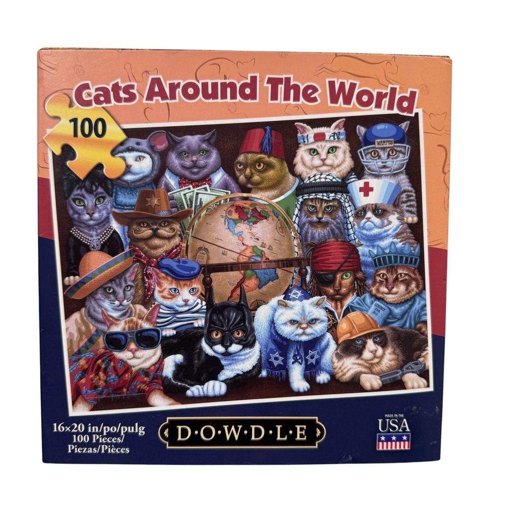 Dowdle Cats Around The World Jigsaw Puzzle 100 Pieces Folk Art COMPLETE